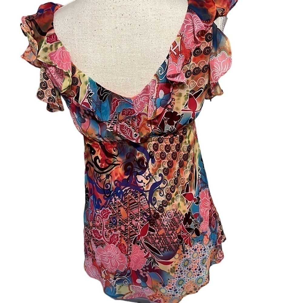Bisou Bisou sleeveless, neckline ruffle top, small - Picture 3 of 8